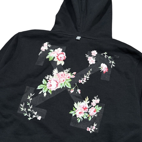 Off White Virgil Abloh SS 2020 Floral Black Heavyweight Terry Hoodie Mens XXS - Picture 6 of 14